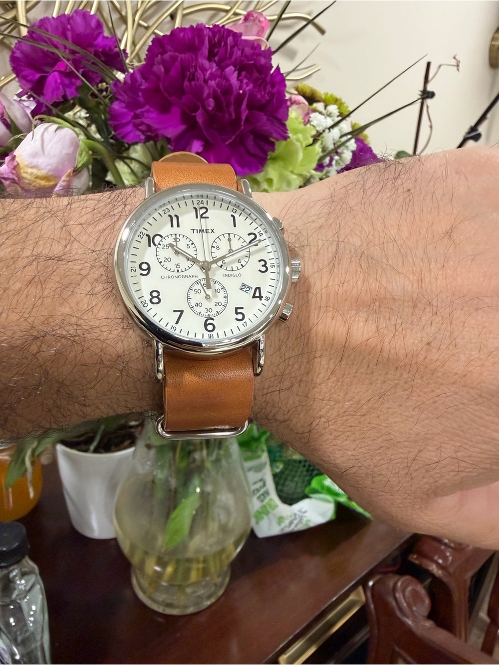 Timex Weekender Chronograph 40mm Watch TWC063500 Genuine Tan Leather Strap